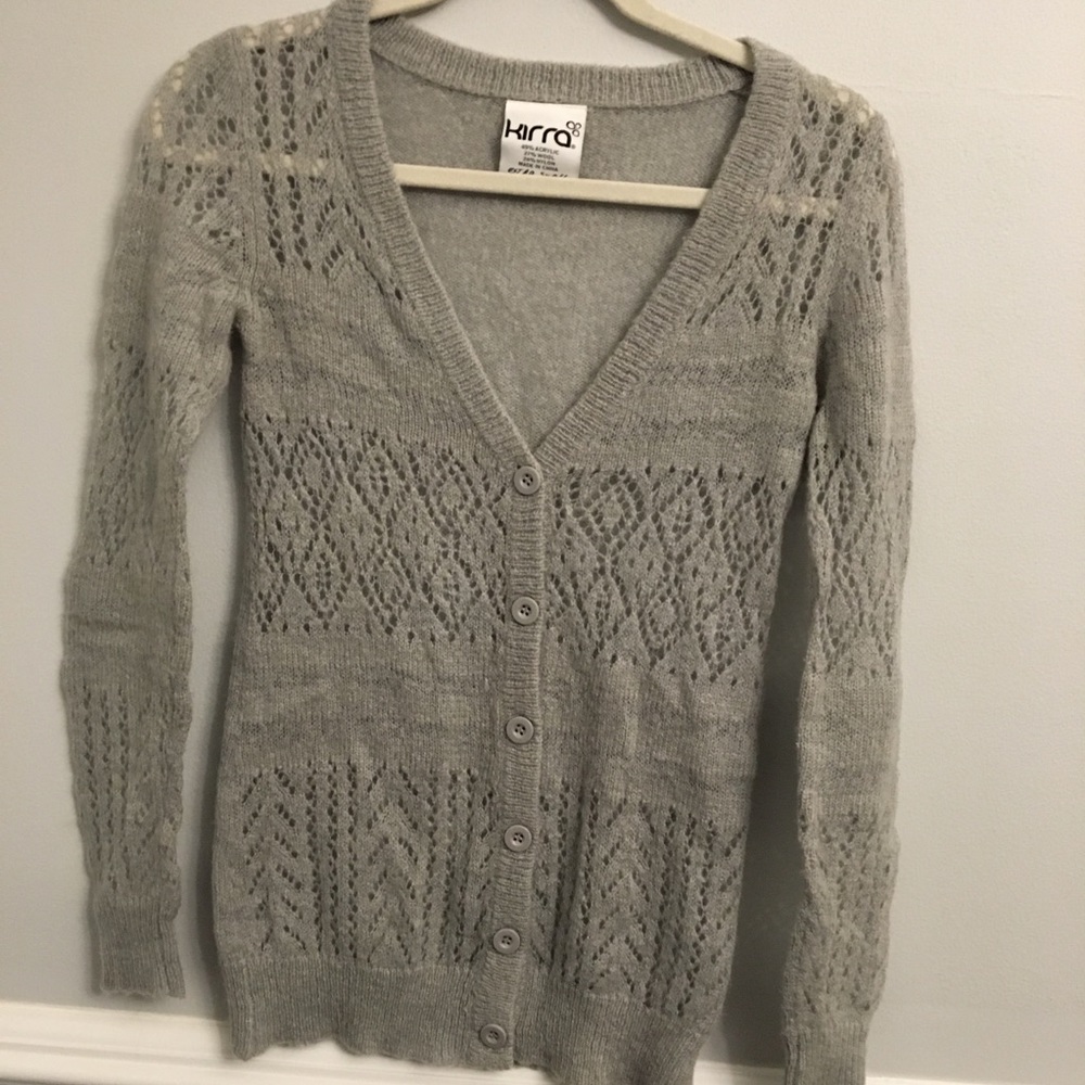 Women’s Gray Button Up Kirra Open Knit Cardigan Sweater Size XS